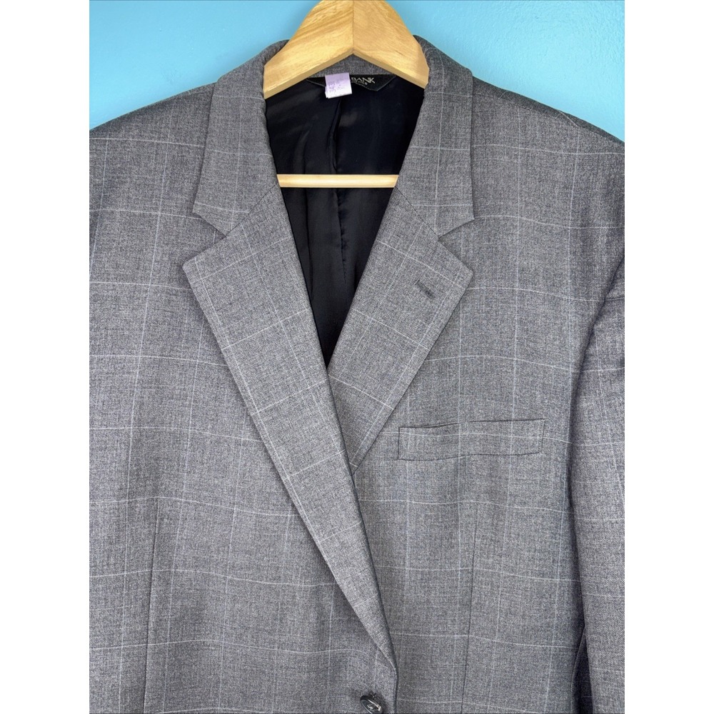Jos A Bank Blazer Mens 48R Gray Wool Windowpane Plaid Sport Checked Traveler